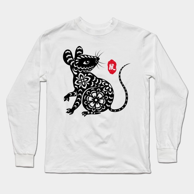 Rat / Mouse - - Chinese Paper Cutting, Stamp / Seal, Word / Character Long Sleeve T-Shirt by Enriched by Art